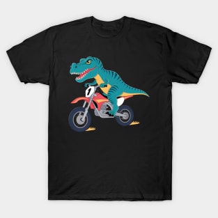 Funny Dino On Dirt Bike T-Rex Lover Rider Motorcycle Riding T-Shirt